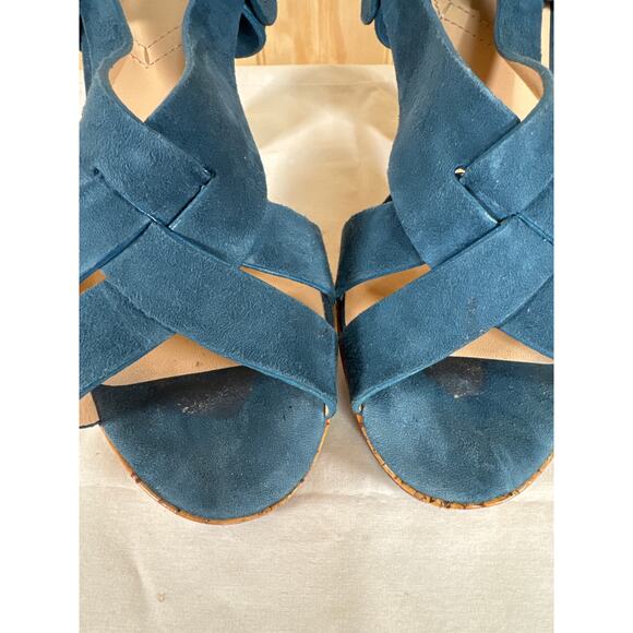 Barneys New York Women's Platform Chunky Heels-Blue Suede Leather Size 9 - Picture 4 of 11
